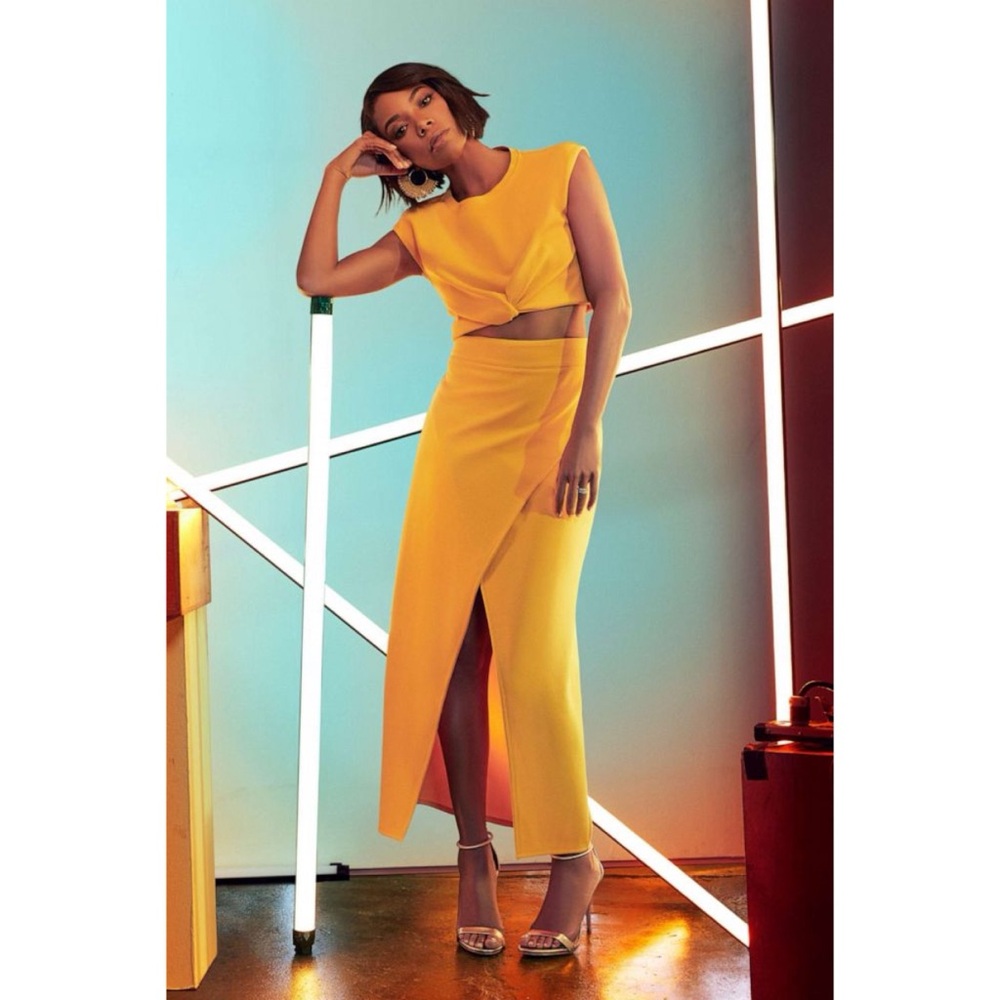 Gabrielle Union for NY&C Mustard Faux Wrap Pencil Skirt - Size Small
